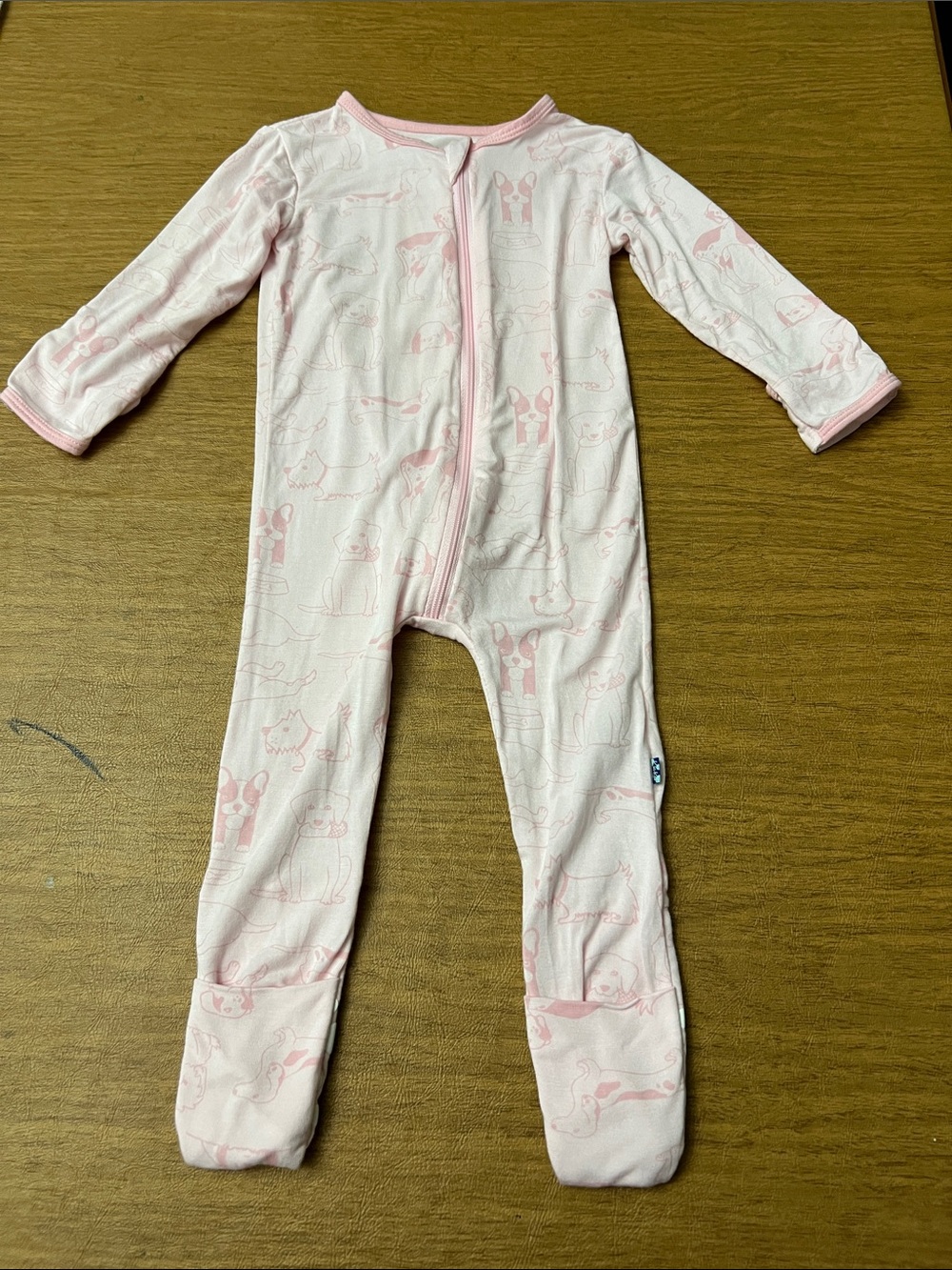 Kickee Pants Covertible Footie Pajamas dog print pink size 6-9 M viscose/bsmboo
